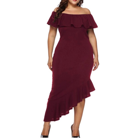 Dresses & Skirts - Off Shoulder Ruffle Bodycon Mermaid Midi Dress